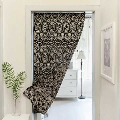 Zwart Jacquard Geometrisch Katoen Linnen Deurgordijn Voor Keuken Cafe Amerikaans Rustiek Halve Gordijn Privacy Scherm