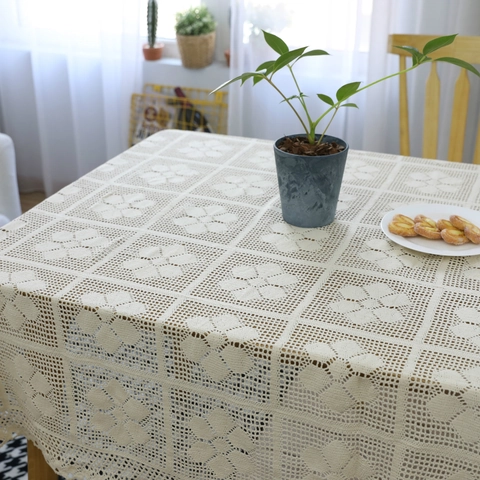 Vintage Handgefertigte Häkel Tischdecke Hohl Cremeweiß Baumwollmischung Spitze Tischdecke Für Hochzeit Zuhause Esszimmer Deko
