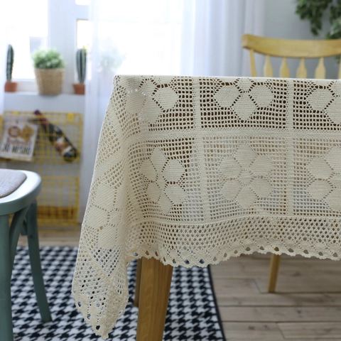 Vintage Handgefertigte Häkel Tischdecke Hohl Cremeweiß Baumwollmischung Spitze Tischdecke Für Hochzeit Zuhause Esszimmer Deko