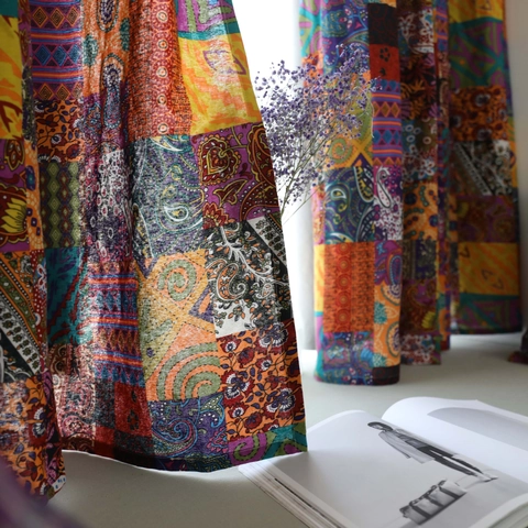 Bohemian Retro Patchwork Print Cotton Linen Curtains For Living Room Bedroom Study Semi Blackout Ethnic Style Home Window Treatments