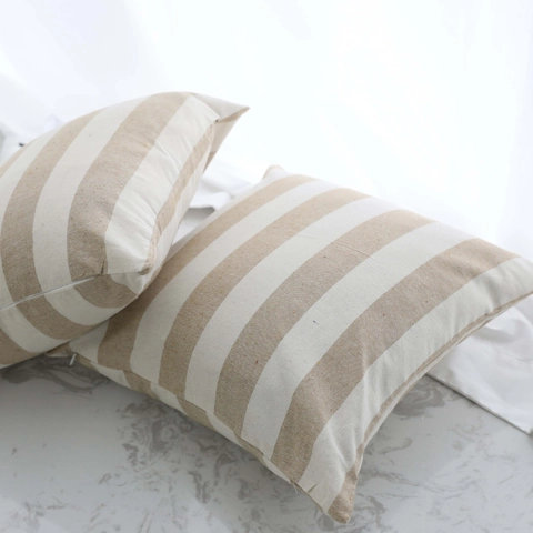 Taie d'Oreiller Rayée en Coton Style Nordique Housse de Coussin Décorative Carrée pour Canapé Maison Bureau Lit Sans Insert