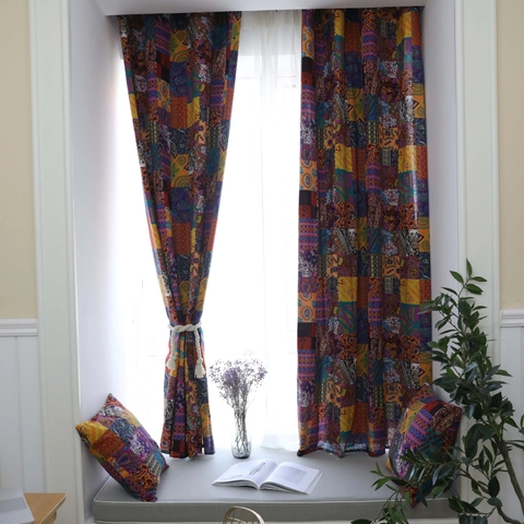 Bohemian Retro Patchwork Print Cotton Linen Curtains For Living Room Bedroom Study Semi Blackout Ethnic Style Home Window Treatments