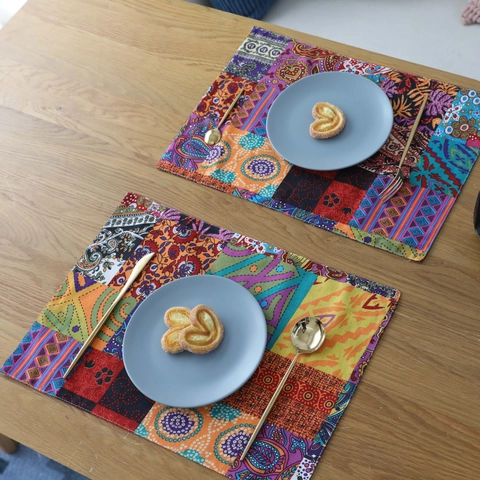 Tovaglietta Bohemien Patchwork in Cotone Lino Spessa Termoisolante Rettangolare Floreale per Tavolo da Pranzo Cucina