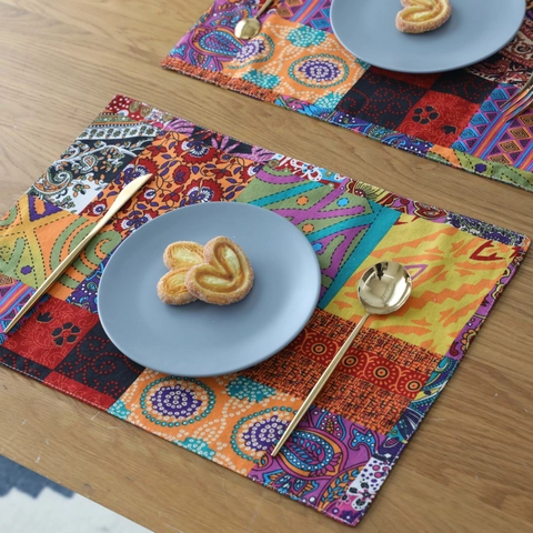 Tovaglietta Bohemien Patchwork in Cotone Lino Spessa Termoisolante Rettangolare Floreale per Tavolo da Pranzo Cucina
