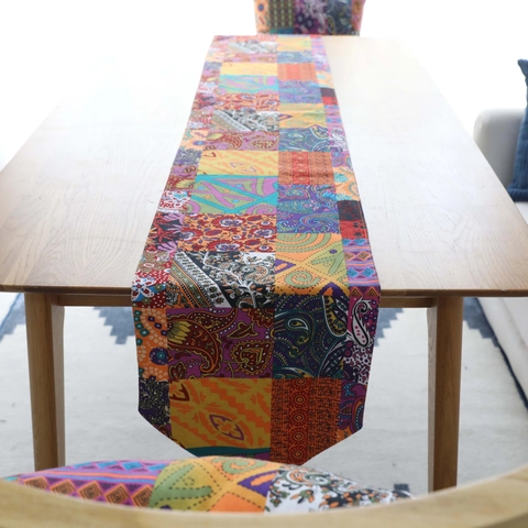 Chemin de Table Patchwork Multicolore Vintage Bohème Coton Lin Ornement à Gland Décoration Florale Botanique Couvre Table