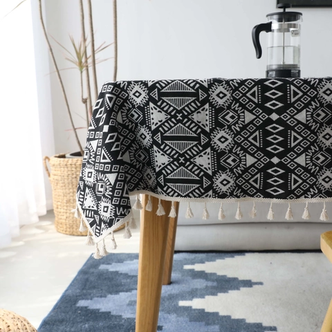 Mantel de Algodón Geométrico Nórdico Con Borlas Cubierta de Mesa Rectangular Engrosada Para Comedor Café Bar Decorativo