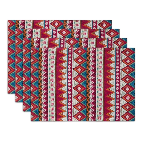 Bohemian Printed Cotton Linen Placemats Rectangular Heat Resistant Non Slip Table Mats For Dining Room Home Decor