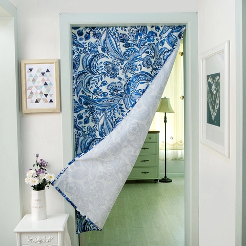 Japanese Style Cotton Linen Door Curtain Floral Printed Privacy Partition Hanging Curtain For Kitchen Entryway Home Decor