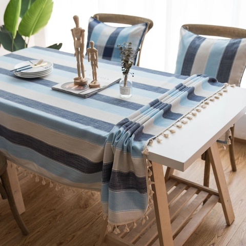 Mediterrane Gestreifte Wasserdichte Tischdecke Mit Quasten Nordisch Minimalistische Polyester Rechteckige Couchtisch Abdeckung