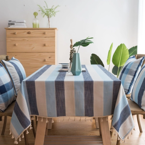 Mediterrane Gestreifte Wasserdichte Tischdecke Mit Quasten Nordisch Minimalistische Polyester Rechteckige Couchtisch Abdeckung
