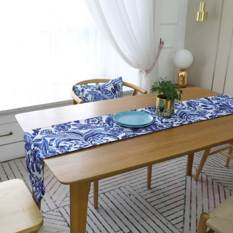 Vintage Floral Cotton Table Runner Peacock Blue Red Paisley Pattern Dining Room Decor Home Textiles Long Table Cover