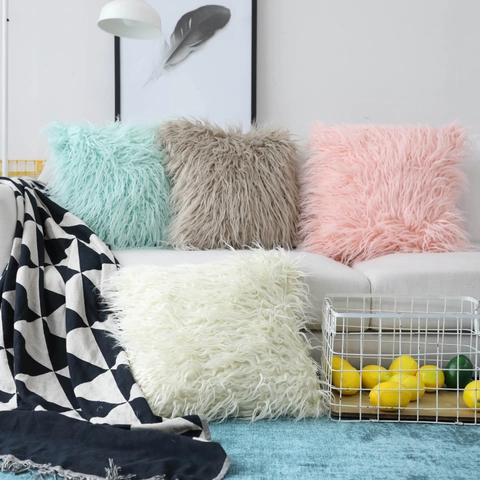 Shaggy Faux Fur Cushion Cover Soft Long Plush Pillowcase Solid Color Decorative Throw Pillow Case For Sofa Home Decor