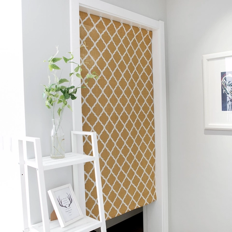 Tenda per Porta in Poliestere e Lino Stile Americano Motivo Geometrico Graticcio Marocchino Divisorio in Tessuto per Ristorante Senza Asta