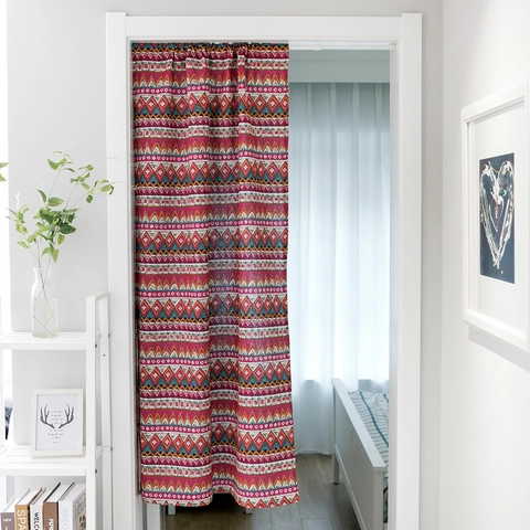 Cortina de Puerta Geométrica Bohemia Estampada Tela Poliéster Algodón Partición Noren para Cocina Baño Decoración Hogar