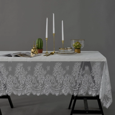 Vintage American Country Floral Lace Tablecloth With Eyelash Edge Hollow Out Mesh Table Cover For Wedding Party Home Decor