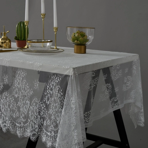 Vintage American Country Floral Lace Tablecloth With Eyelash Edge Hollow Out Mesh Table Cover For Wedding Party Home Decor