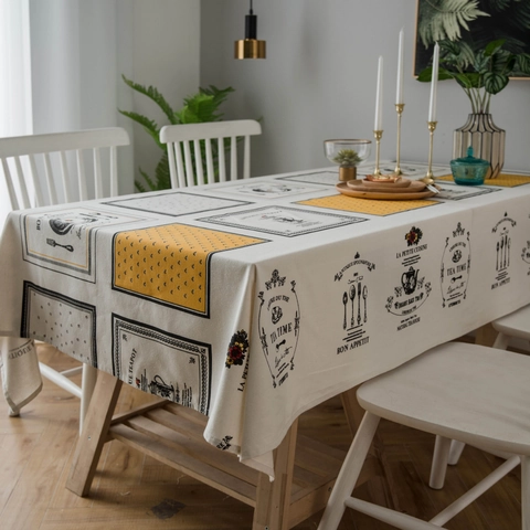 Mantel de Algodón Vintage Francés Nórdico Rectangular Cubierta de Mesa de Comedor de Cocina Con Patrón Retro Tea Time