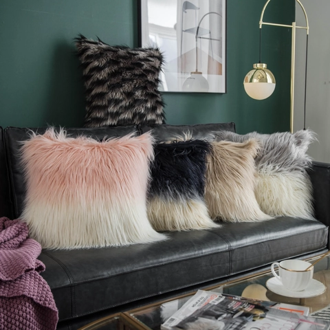 Fodera per Cuscino Moderna in Pelliccia di Pecora Sintetica Sfumata Peluche Lungo Morbido Decorativo per Casa Ufficio