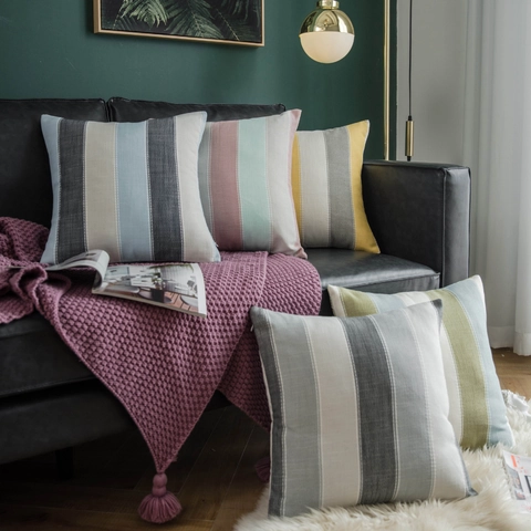 Moderner Minimalistischer Gestreifter Polyester Kissenbezug Nordischer Stil Vertikale Streifen Deko Kissenhülle für Sofa Wohnzimmer