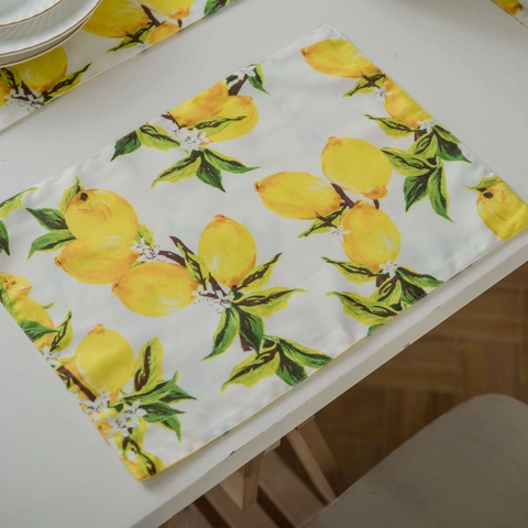 Modern Pastoral Lemon Print Polyester Placemat Rectangular Heat Resistant Table Mat For Kitchen Dining Home Decor