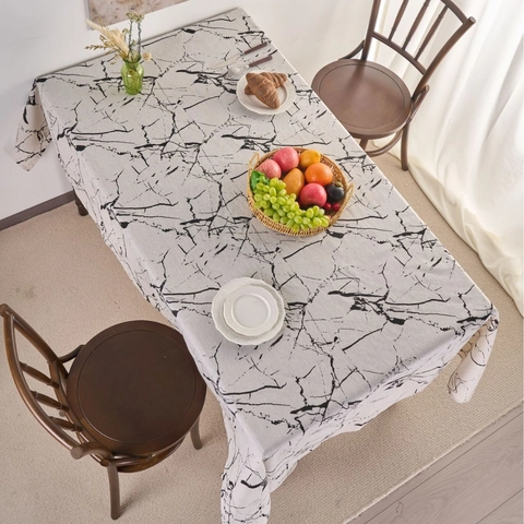 Mantel de Patrón de Mármol Moderno Minimalista de Mezcla de Algodón y Lino Rectangular Estampado Antipolvo Cubierta de Mesa