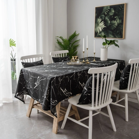 Nordisch Modern Marmormuster Tischdecke Baumwollmischung Rechteckig Esstisch Abdeckung Staubdicht Dekor Für Zuhause Küche Büro