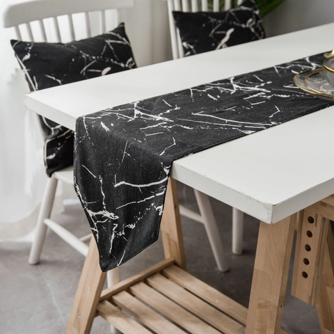 Camino de Mesa con Estampado de Mármol Nórdico en Tela Mezcla de Algodón y Lino Decoración de Mesa Moderno Minimalista para Hogar Cocina