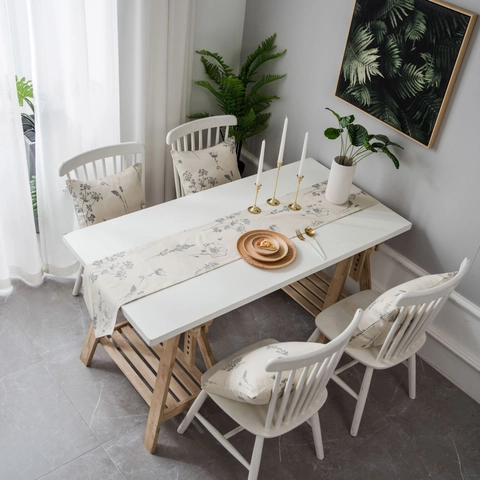 American Rustic Cotton Linen Table Runner Placemats Cushion Covers Sketch Floral Bee Print For Farmhouse Home Dining Decor