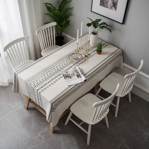 Bohemian Cotton Linen Rectangular Tablecloth Nordic Geometric Floral Print Dustproof Table Cover For Home Dining Decor