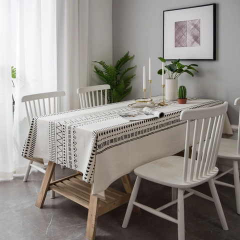 Bohemian Cotton Linen Rectangular Tablecloth Nordic Geometric Floral Print Dustproof Table Cover For Home Dining Decor