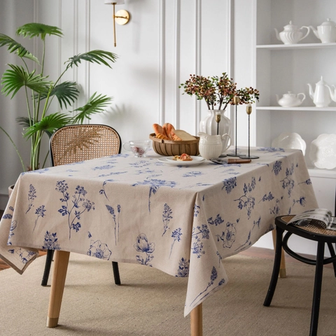 Vintage Cotton Linen Blend Tablecloth Bee Floral Print Rectangular Washable Table Cover For Dining Room Kitchen Home Decor