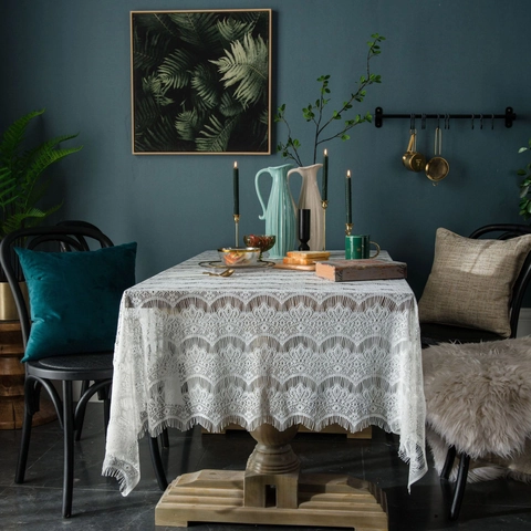 Amerikanisches Landhaus Weiße Spitze Tischdecke Französisch Vintage Hohl Rechteckige Florale Tischabdeckung Für Café Esszimmer
