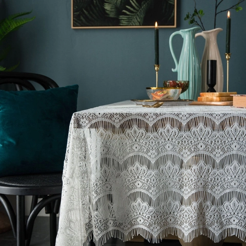 Amerikanisches Landhaus Weiße Spitze Tischdecke Französisch Vintage Hohl Rechteckige Florale Tischabdeckung Für Café Esszimmer