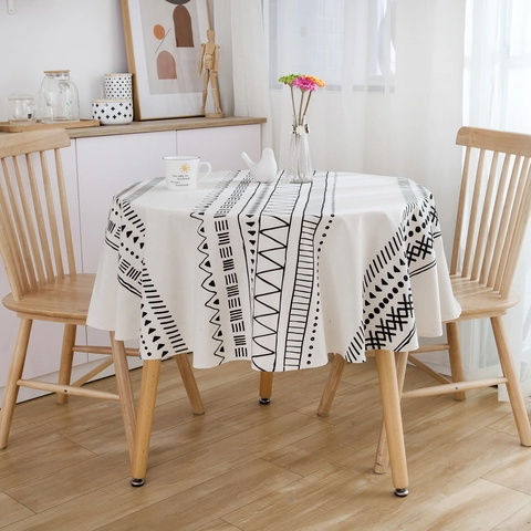 Bohemian Round Tablecloth Cotton Linen Blend Geometric Printed Dustproof Table Cover For Dining Room Kitchen Home Decor