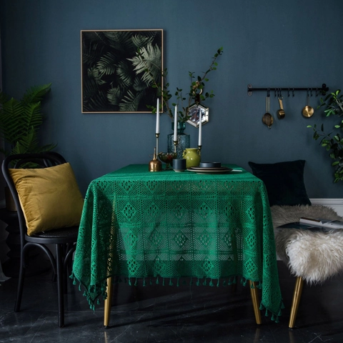 Mantel de Mesa Vintage Americano a Crochet Hecho a Mano Encaje Calado Cubierta de Mesa Con Borlas Para Comedor Mesa de Centro Fondo de Fotografía