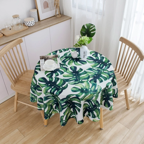 Tovaglia Rotonda in Cotone Impermeabile Con Motivo a Foglie di Monstera Copritavolo Verde Pastorale Per Sala Da Pranzo Cucina