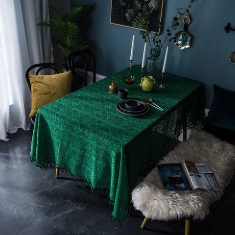 Mantel de Mesa Vintage Americano a Crochet Hecho a Mano Encaje Calado Cubierta de Mesa Con Borlas Para Comedor Mesa de Centro Fondo de Fotografía