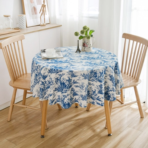 Round Tablecloth American French Country Printed Mixed Blend Washable Dustproof Decorative Table Cover For Dining Room