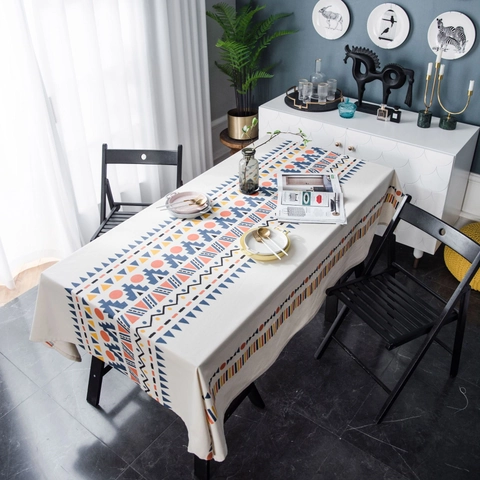 Mantel Estampado Geométrico Bohemio de Algodón y Lino Cubierta de Mesa Rectangular para Comedor Cocina Hogar Decoración Estilo Étnico