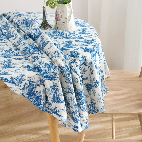 Round Tablecloth American French Country Printed Mixed Blend Washable Dustproof Decorative Table Cover For Dining Room
