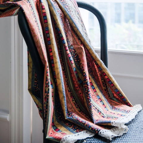 Boheems Katoen Linnen Gestreept Deurgordijn Met Kwastje Kantrand Etnische Stijl Home Decor Scheidingsgordijn