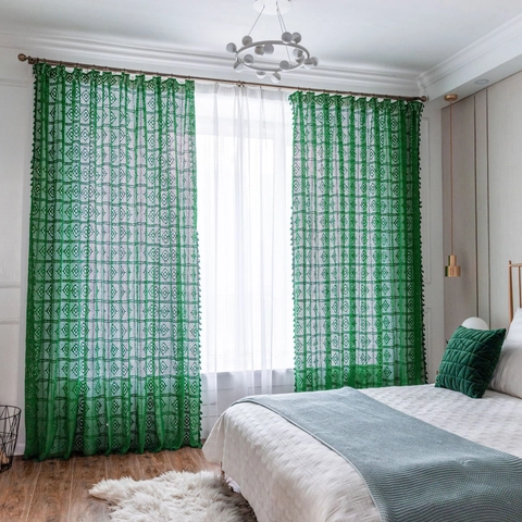 Retro American Rural Cotton Crochet Hollow Curtains With Tassel Detail Translucent Lace Window Screen For Home Decor