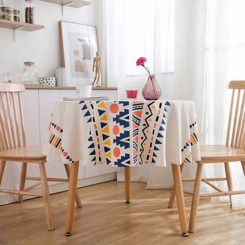 Bohemian Round Tablecloth Cotton Linen Geometric Ethnic Printed Decorative Dustproof Table Cover For Home Kitchen Decor