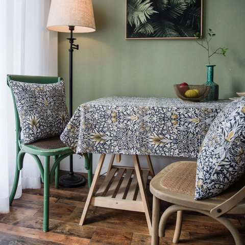 William Morris Stil Blumen Baumwolle Leinen Tischdecke Rechteckig Vintage Tischdecke Für Esszimmer Küche Zuhause Dekor