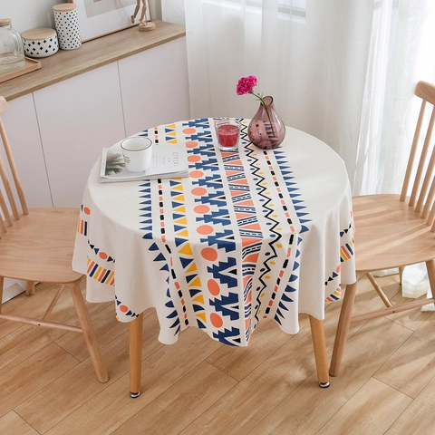 Bohemian Round Tablecloth Cotton Linen Geometric Ethnic Printed Decorative Dustproof Table Cover For Home Kitchen Decor