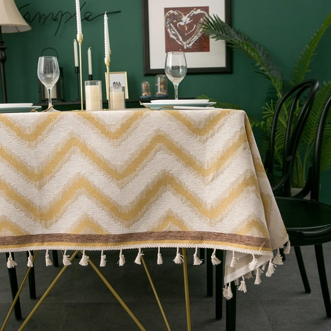 Nappe en Chenille Jacquard Avec Glands Style Américain Moderne Rectangulaire Anti-poussière Couverture de Table pour Maison