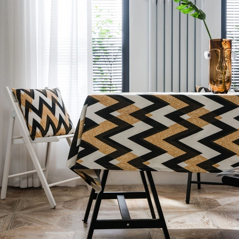 Bohemian Geometric Chevron Blended Tablecloth Modern Printed Zigzag Pattern Rectangular Dustproof Desk Cover Home Decoration