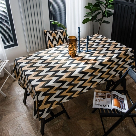 Bohemian Geometric Chevron Blended Tablecloth Modern Printed Zigzag Pattern Rectangular Dustproof Desk Cover Home Decoration