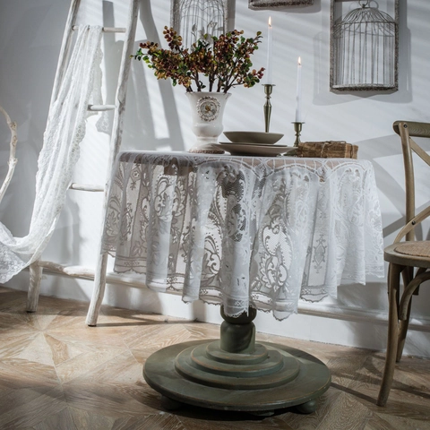Tovaglia in Pizzo Rotonda Retrò Francese Traforata con Motivo Floreale Copritavolo Decorativo per Sala da Pranzo Festa del Tè Bianco Nero