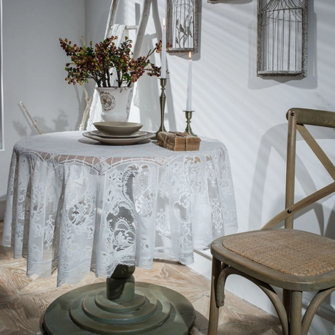 Tovaglia in Pizzo Rotonda Retrò Francese Traforata con Motivo Floreale Copritavolo Decorativo per Sala da Pranzo Festa del Tè Bianco Nero